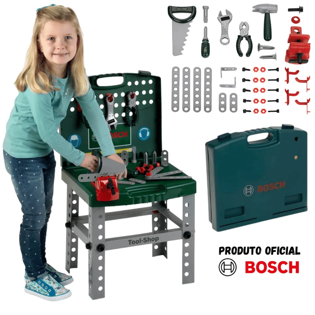 Kit Maleta Ferramentas Infantil 2 Em 1 Bancada Parafusos Brinquedo Montagem Construção Educativo