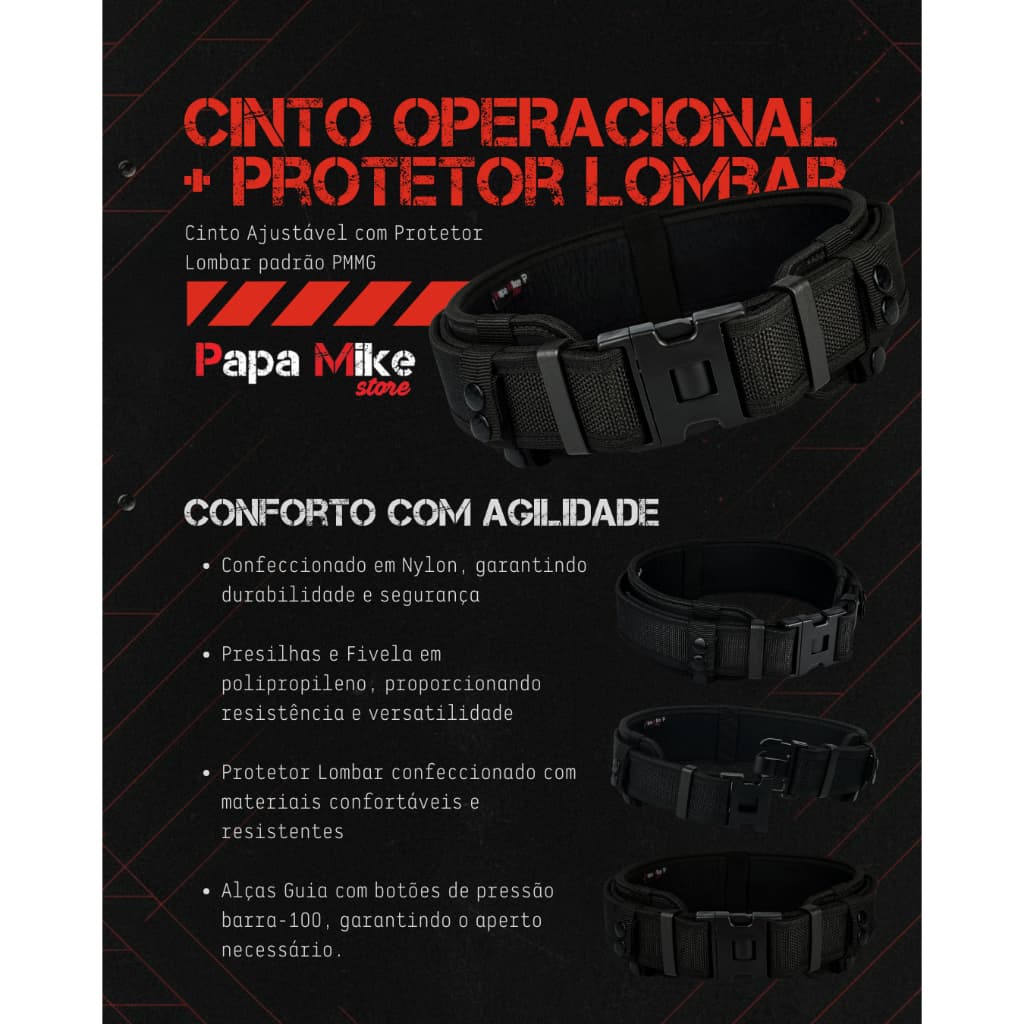 KIT CINTO TÁTICO OPERACIONAL COM PROTETOR LOMBAR CURSO PMMG ENXOVAL RESISTENTE MILITAR RECRUTA AJUSTÁVEL