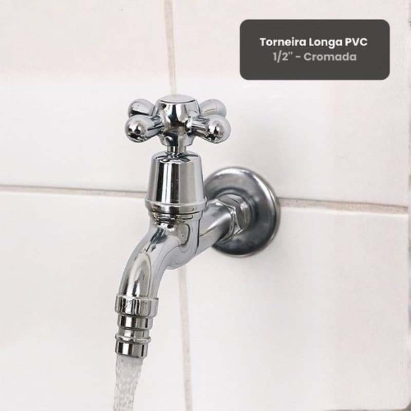 Torneira Longa PVC Cromada Alta Pressão Uso Residencial Cozinha Banheiro Área de Serviço Não Enferruja Fácil Instalação