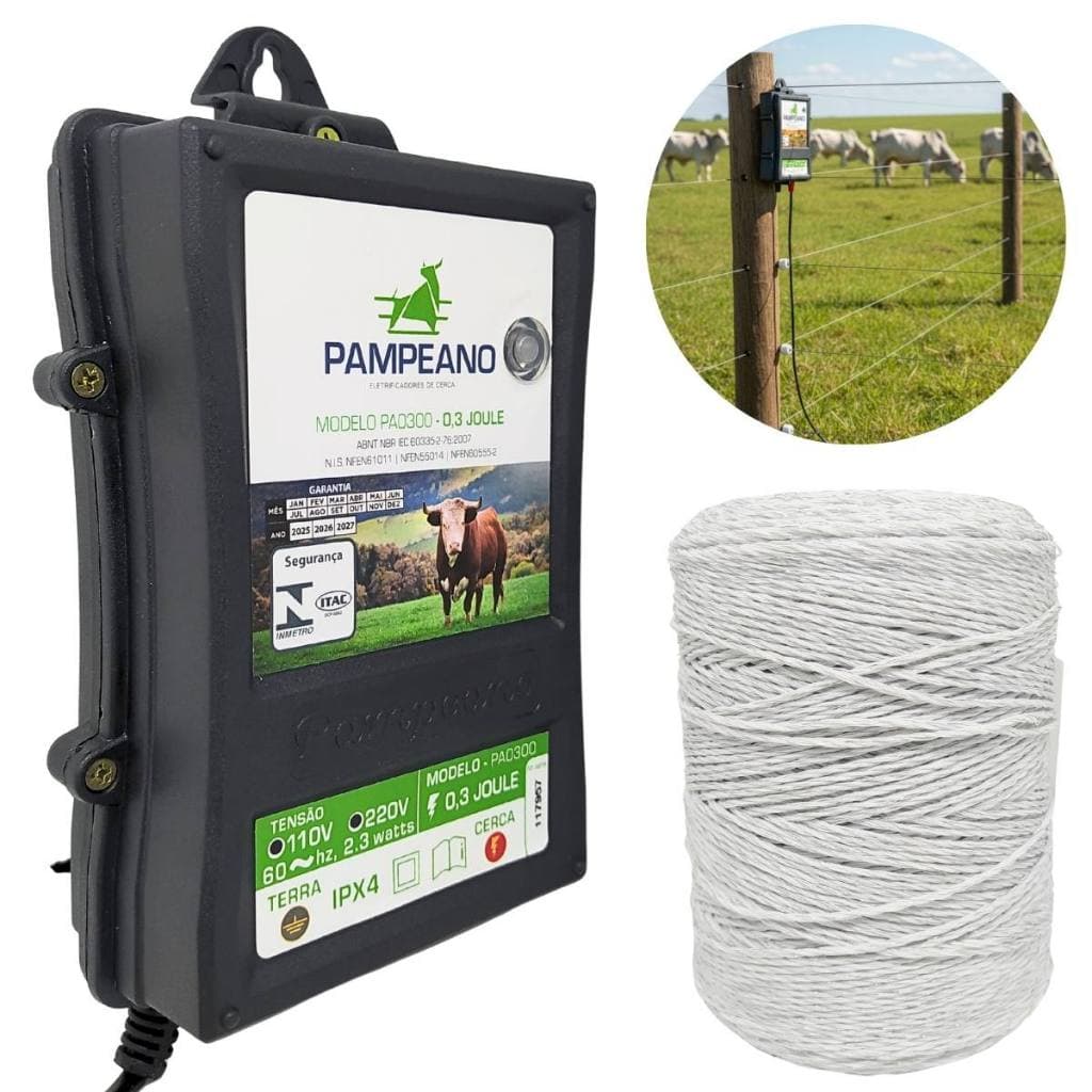 Kit Eletrificador Cerca Elétrica Rural 45km Aparelho Choque com Fio 500mt Bivolt