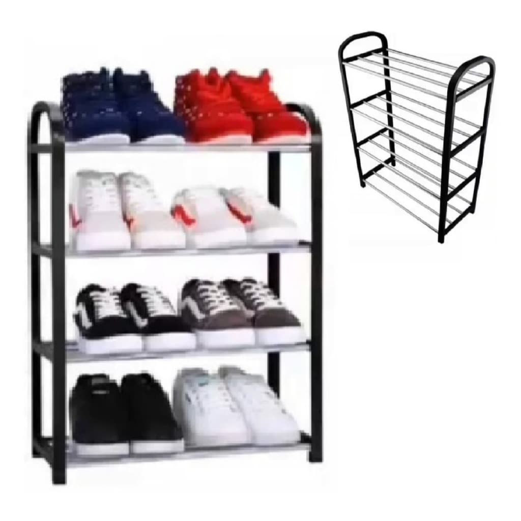 Sapateira Vertical 4 Andares Organizador de Sapatos Reforçada Plástico PP e Tubos Preto Rosa Branco
