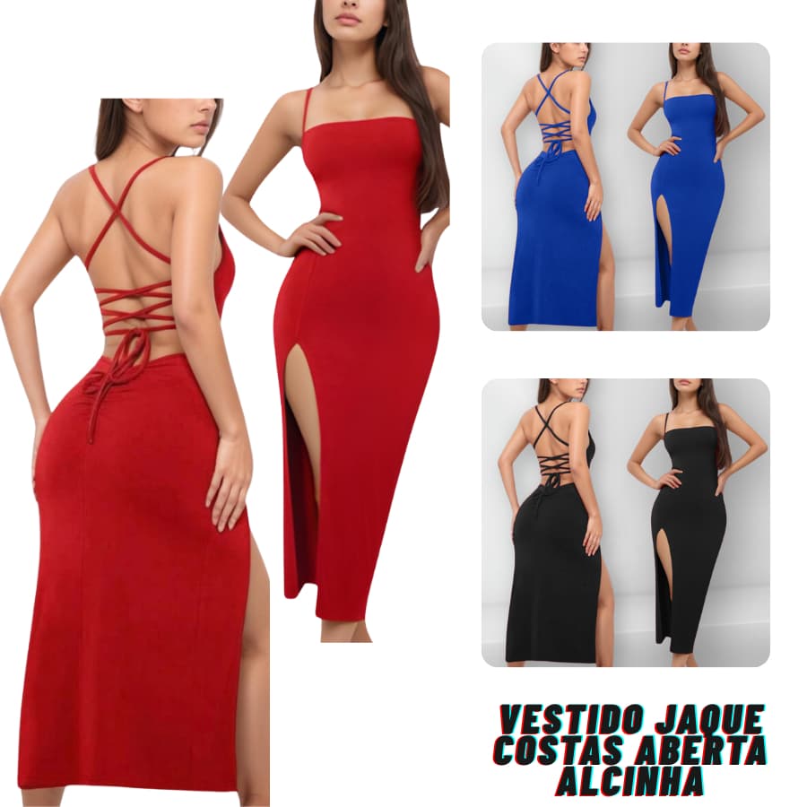Vestido Jaque Feminino com Costas Abertas e Alcinha | Longo Elegante