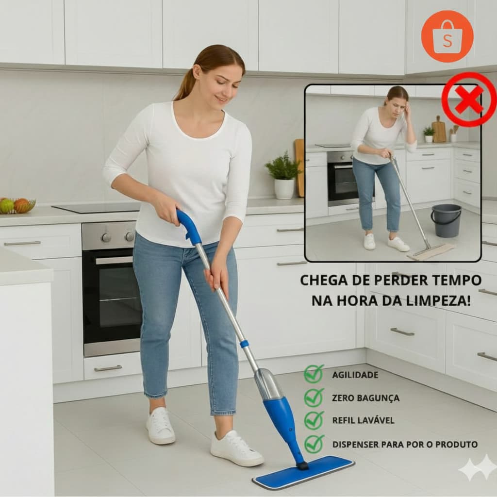 RODO MOP SPRAY COM RESERVÁTORIO 300ML RESISTENTE PRATICO ESFREGÃO GIRA 360º GRAUS SPRAI PASSA PANO
