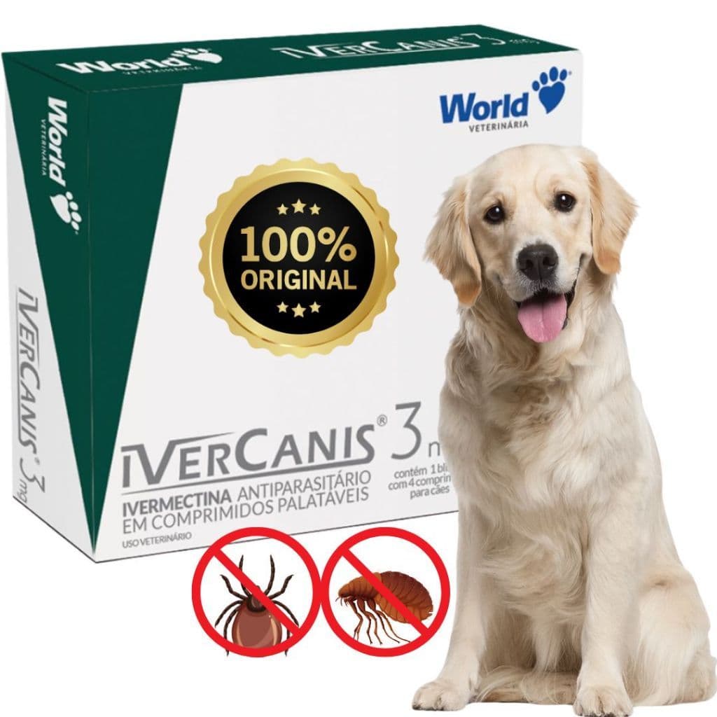 Remedio para carrapato, pulgas e sarna Ivercanis 3mg C/4 Comprimidos - World