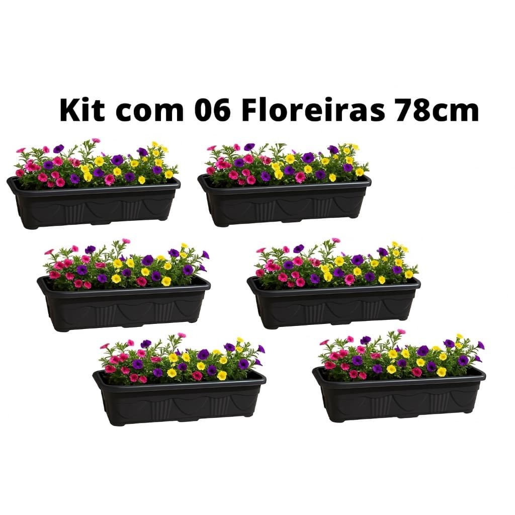 Kit c/ 06 Floreira Jardineira 78cm Preta - Ideal Para Flores e Temperos