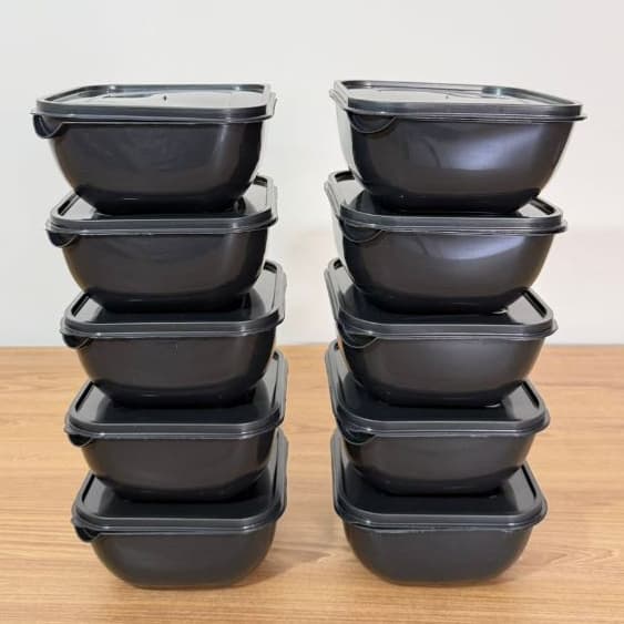 Pote de plástico minimalista, kit 10 potes, 8 potes ou 6 potes de plástico 1 litro quadrado bege | marmita, vasilha