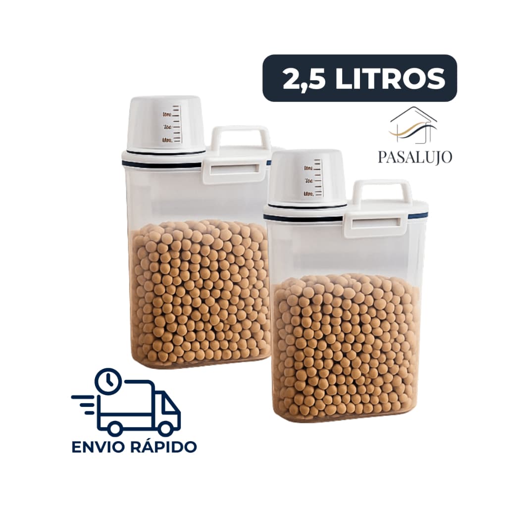 Kit 2 Potes Herméticos 2,5L Com Copo Medidor Bico Dosador Cozinha Mantimentos Lavanderia Multiuso Organizado