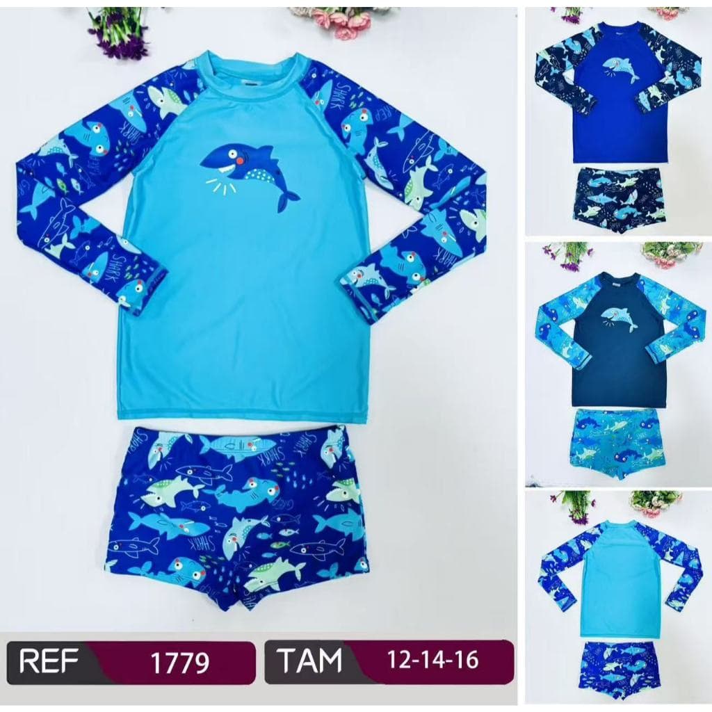 CONJUNTO CAMISA + SUNGA BOXER PROTEÇÃO UV 50+  VESTE DE 12AO 16 ANOS 1779