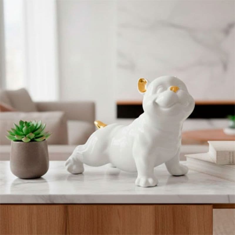 Escultura em resina cachorro branco 36x21 cm