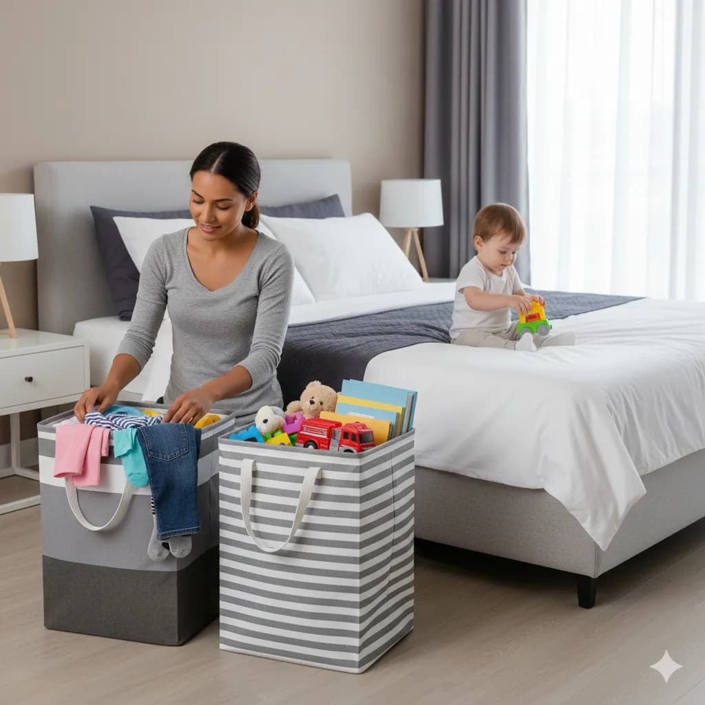 Cesto Multiuso Grande Dobrável Organizador Retangular para Roupas Brinquedos Lavanderia Casa