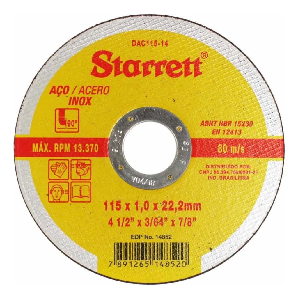 Discos de Corte Starrett Inox 115mm 1mm Extra Fino 4.1/2”Disco Abrasivo de corte para Esmerilhadeira