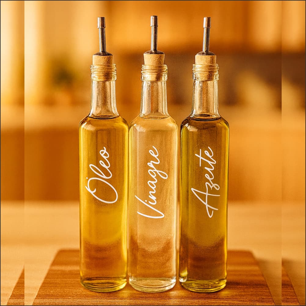 Galheteiro de Vidro 525ml c Bico Dosador Cortiça Azeite/ Vinagre/ Óleo/ Shoyu/ Pimenta Luxo Premium