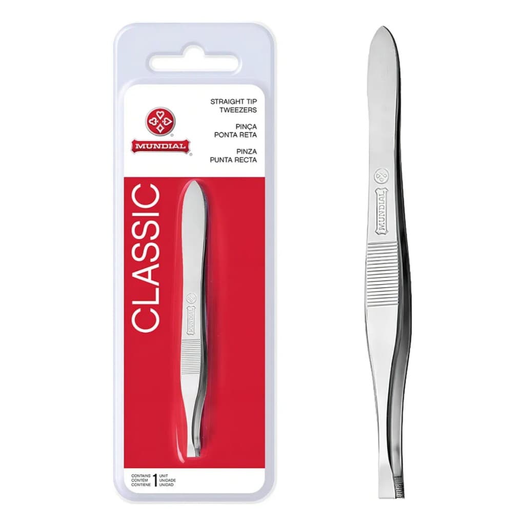 Pinça Mundial Classic Ponta Reta Aço Inox Profissional Sobrancelha Depilação Precisão promoção beleza