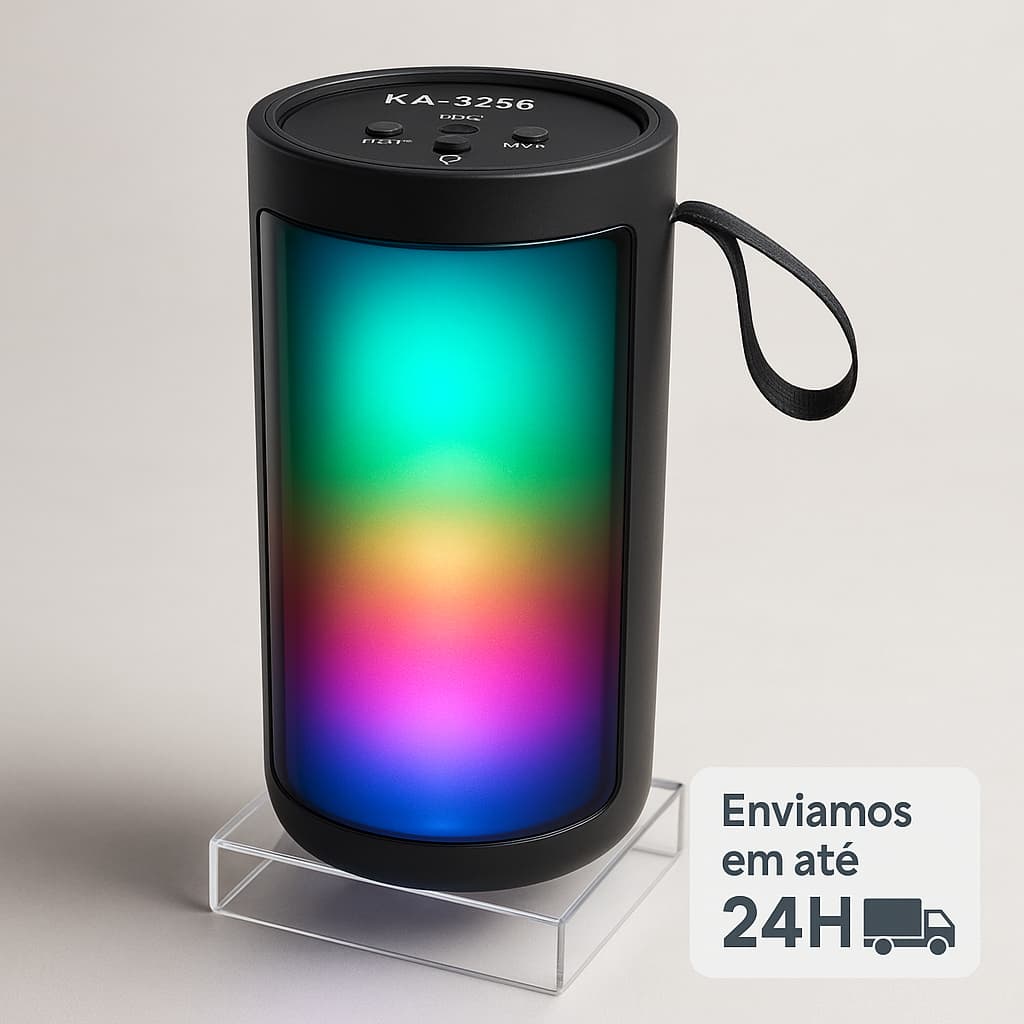 Caixa Portátil de Som com LED RGB 20W Bluetooth USB e SD – Super Potente