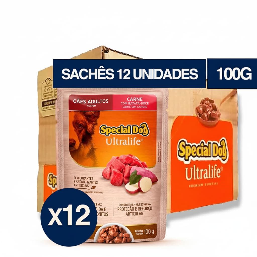 Sachê Special Dog Ultralife 100g Caixa 12un Carne Frango Salmão Cordeiro Adultos e Filhotes