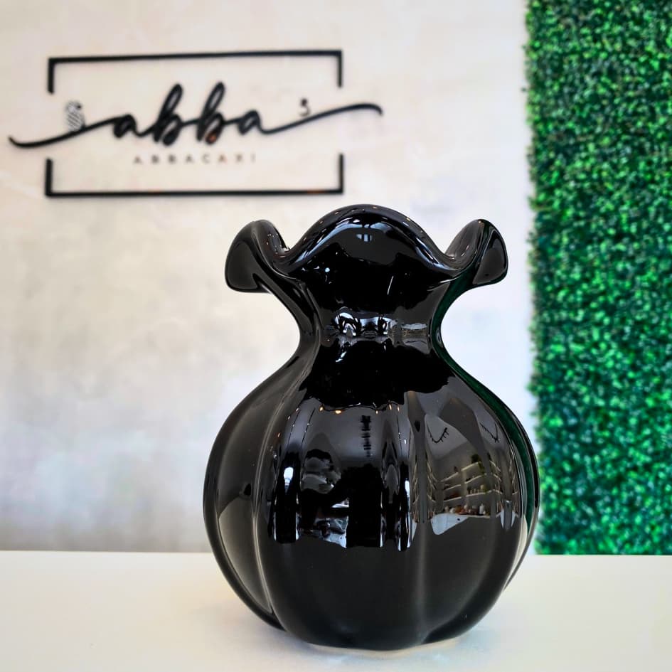Vaso Murano Preto Cachepot Trouxinha Cerâmica Esmaltado Premium Decorativo- Lindo e Sofisticado