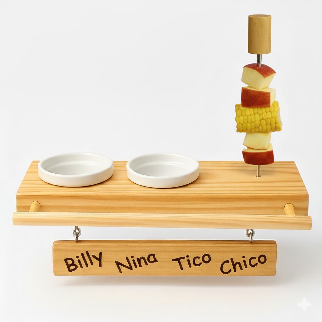 Comedouro Personalizado com suporte de frutas para Calopsita, Ring Neck Periquito e outras aves