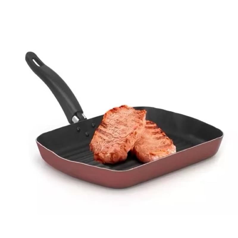 Frigideira Grill Quadrada Antiaderente Grelhar Carnes Bifes Hambúrgueres Aluminio Naciona