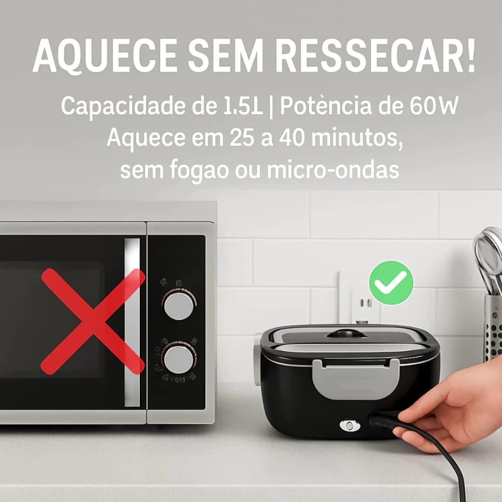 MARMITEIRA/MARMITA/LANCHEIRA ELÉTRICA TÉRMINCA BIVOLT ORIGINAL PRETA COMPACTA - NÃO PRECISA DE ÁGUA