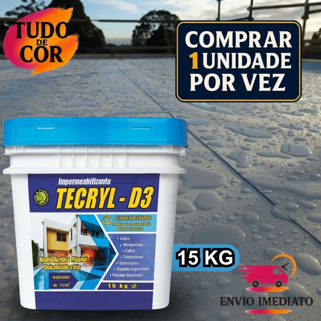 Impermeabilizante Acrílico Tecryl D3 15Kg Azul, Manta Líquida, Alta Resistência para laje, telhado