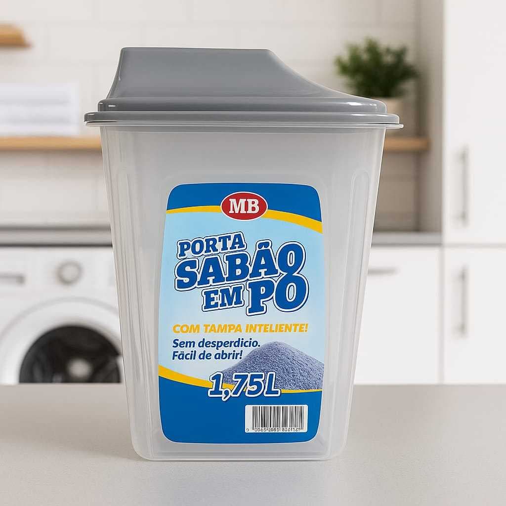 Porta Sabão em Pó 1,75L com Tampa Dosadora Inteligente Organizador lavanderia
