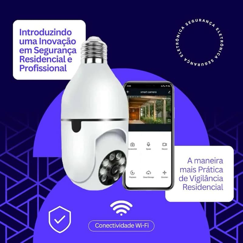 Câmera Ip Segurança Lâmpada Vr360 Panorâmica Espia Wifi V380