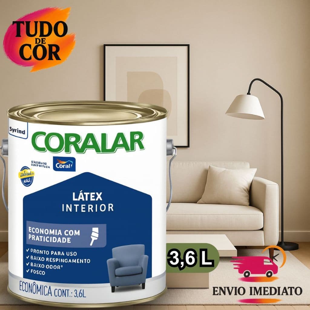 Tinta Látex à Base de Água Coralar + Econômico Sem Cheiro Coral Várias Cores 3,6 Litros