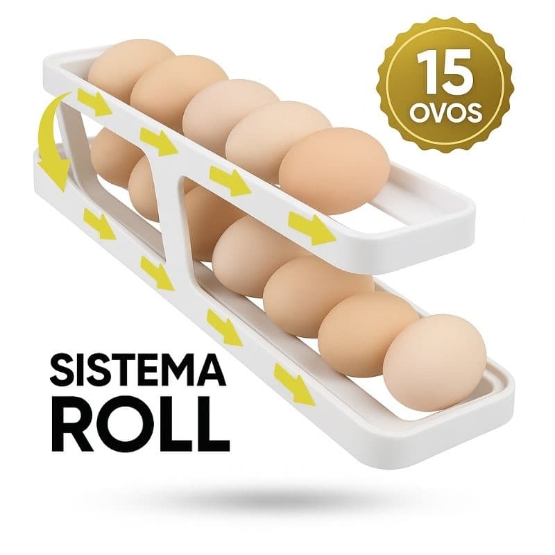 Organizador Porta Ovos 2 Andares Rolante 15 Ovos – Dispenser e Organizador de Geladeira Prático
