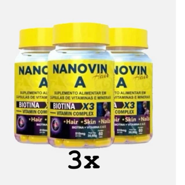 Nanovin A Hair - Cabelos e Unhas 03 unidades com 60 cápsulas