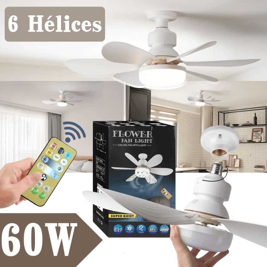 60W Ventilador de Teto Com Luz Para Pequenos 6 Hélices 60W  Bivolt Controle Remoto