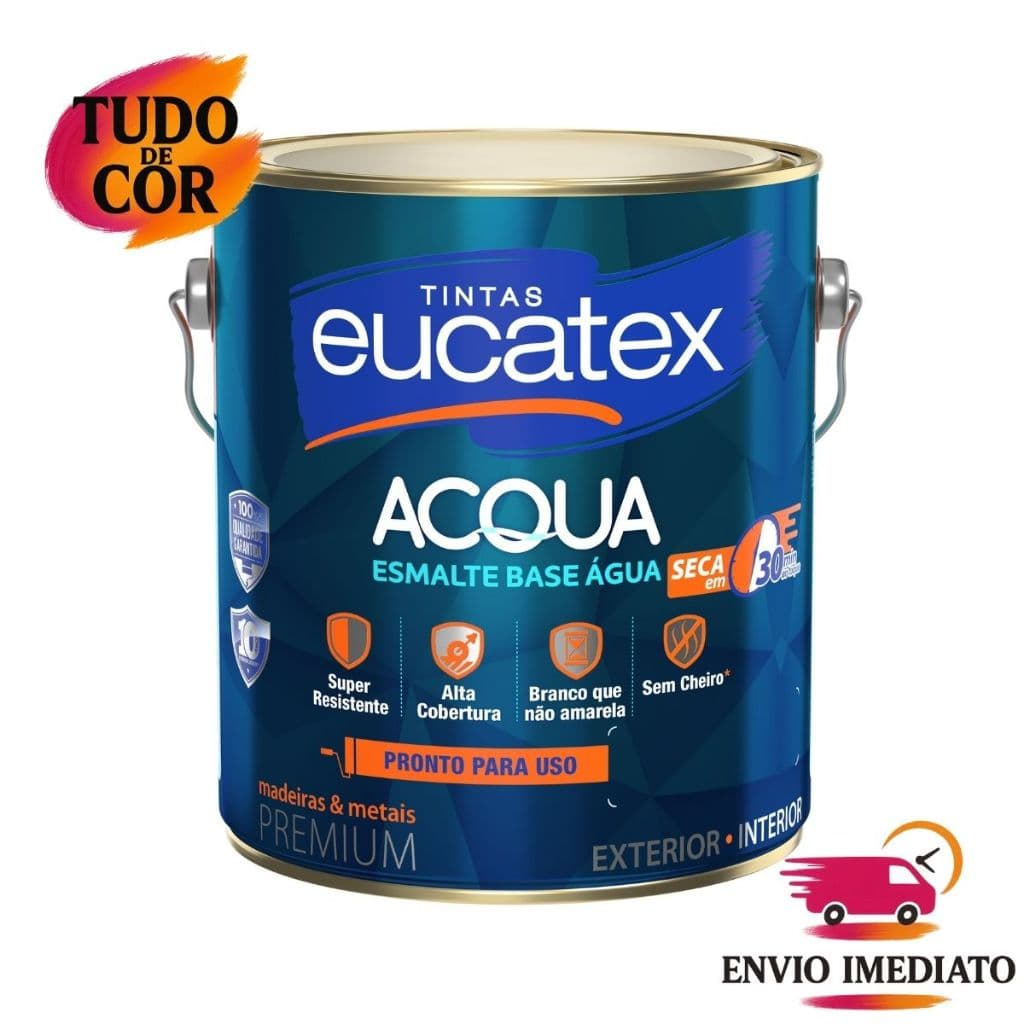 Tinta Esmalte Sintético Acqua Base Água Premium 3,6 Litros Eucatex Branco Fosco Lavável Sem Cheiro