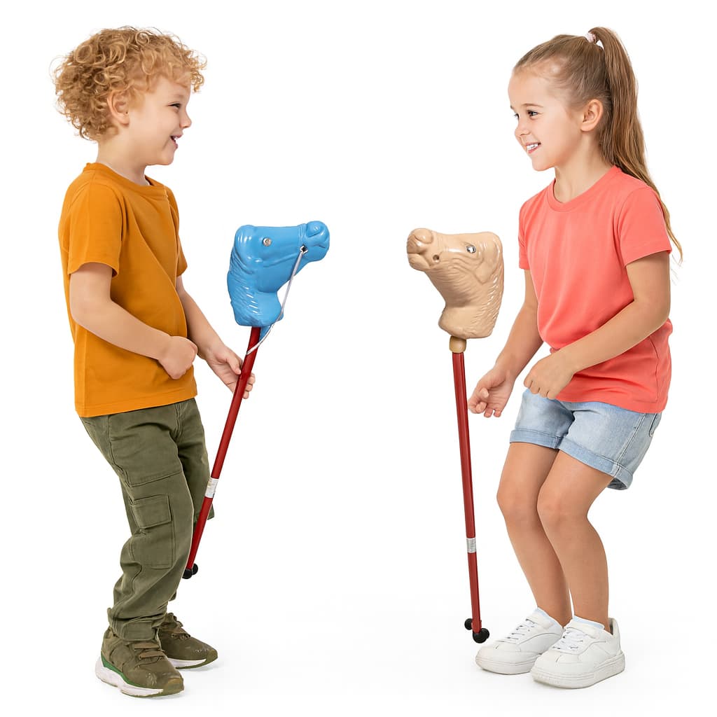 CAVALINHO DE PAU COM RODINHAS BRINQUEDO INFANTIL-BRINQUEDO CLÁSSICO EM PLASTICO E MADEIRA-CAVALINHO COM CABO DE VASSOURA