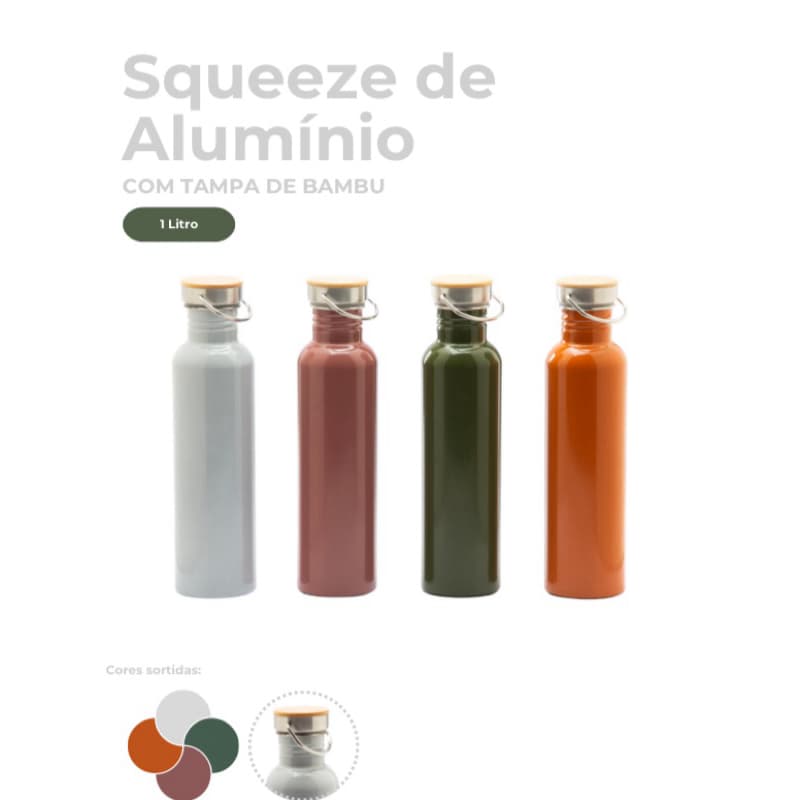 Garrafa Alumínio c/ Tampa de Bambu 1 Litro C -276 Casavita