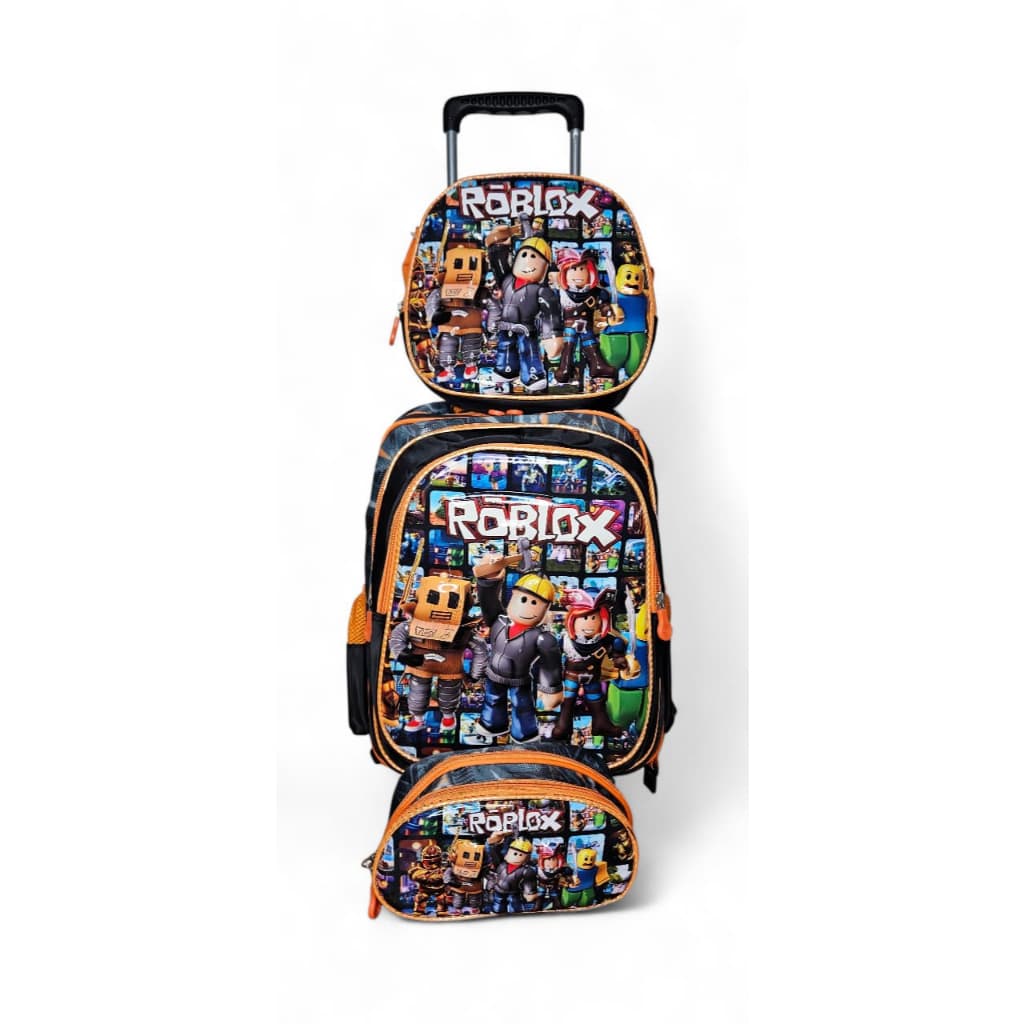 Kit Mochila Escolar com Rodinha ROBLOX & MINECRAFT 3pçs Lancheira térmica+ estojo(com roda sem roda)
