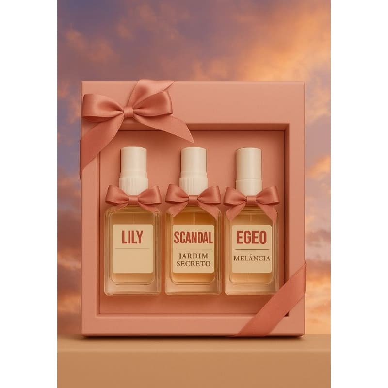 kit 3 Perfumes Feminino Mulher cheirosa Lily,Scandal, Egeo Melância 30ml cada