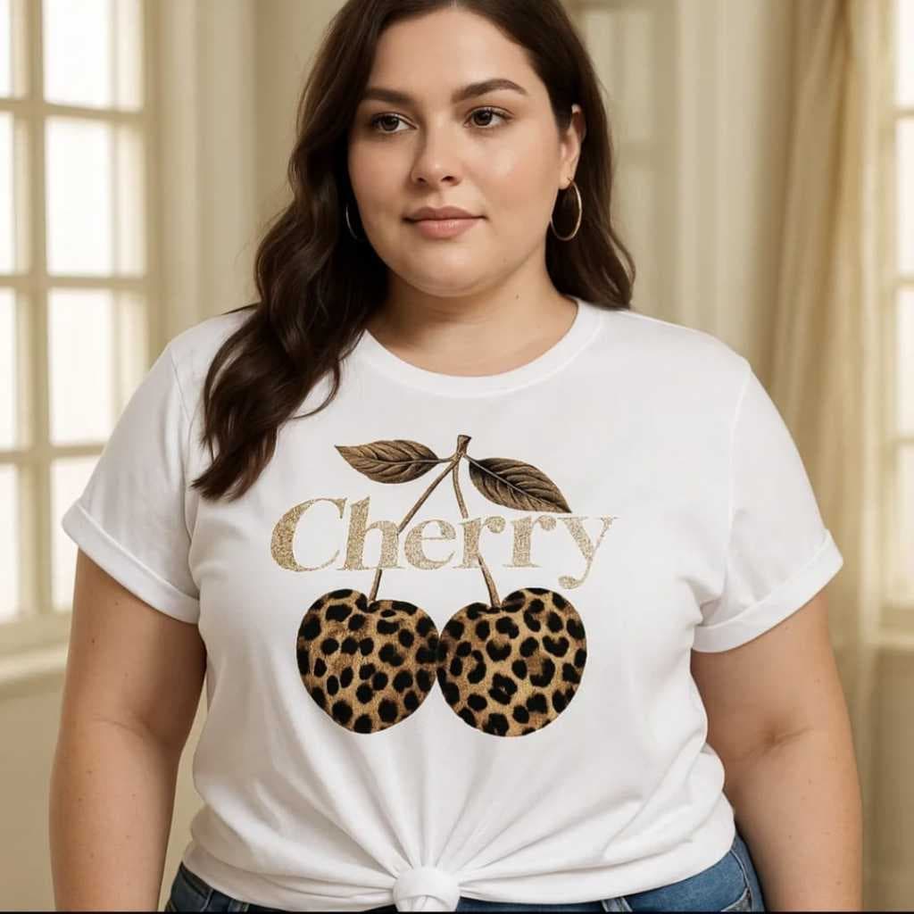 T-shirt Camiseta Plus Size Blusa Onça Feminina Cereja Oncinha 100% Algodão Tendencia Lançamento