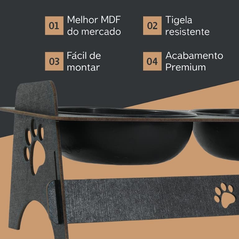 Tigela Pet Elevado Com Dois Potes Para Ração e Agua Para Cães e Gato de Porte Pequeno ou Médio