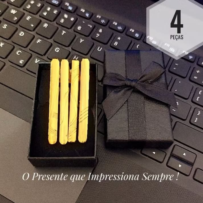 Kit com 4 un - Prendedores de Gravata 6cm- DOURADOS  INOXIDÁVEL Modernos e Elegantes