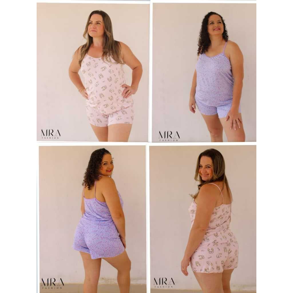 Kit 4 Conjuntos Short Doll Estampado Baby Doll Para Dormir