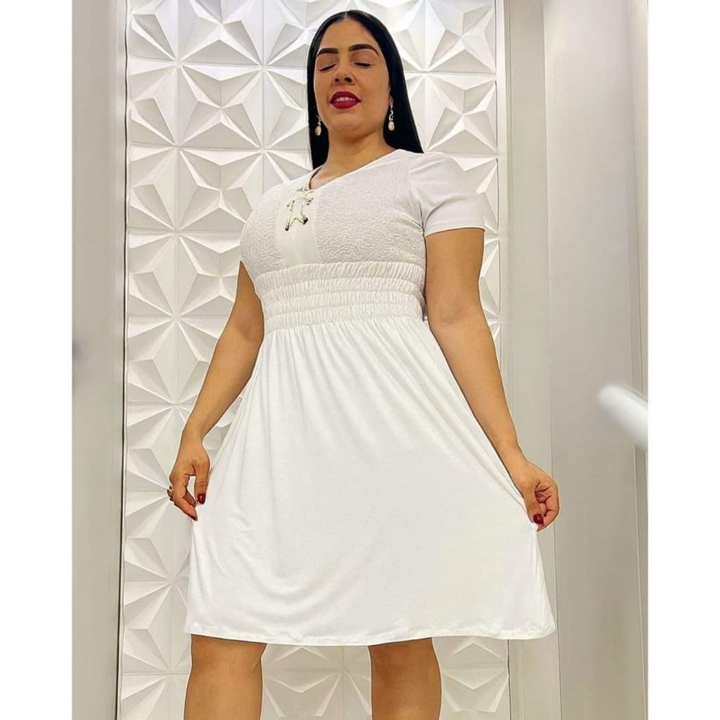 VESTIDO FEMININO CURTO PLUS SIZE RENDA MANGA CURTA
