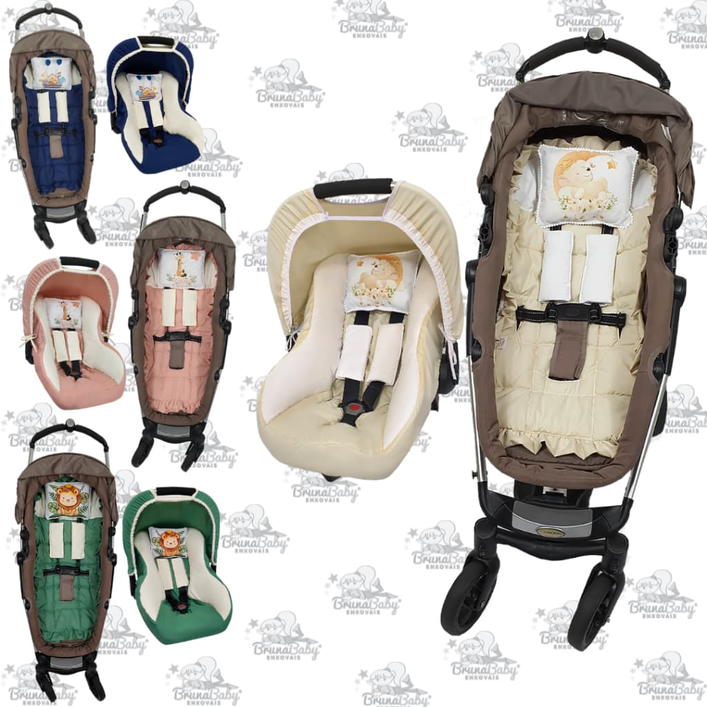 Capa Para Bebe Conforto E Capa De Carrinho  Varias Estampas Universal Com Almofada Varias Cores
