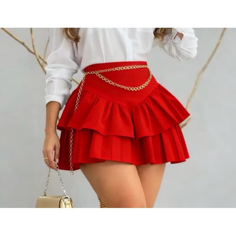 Saia Feminina Com Babado Em Camadas Zíper Lateral Moda Gringa