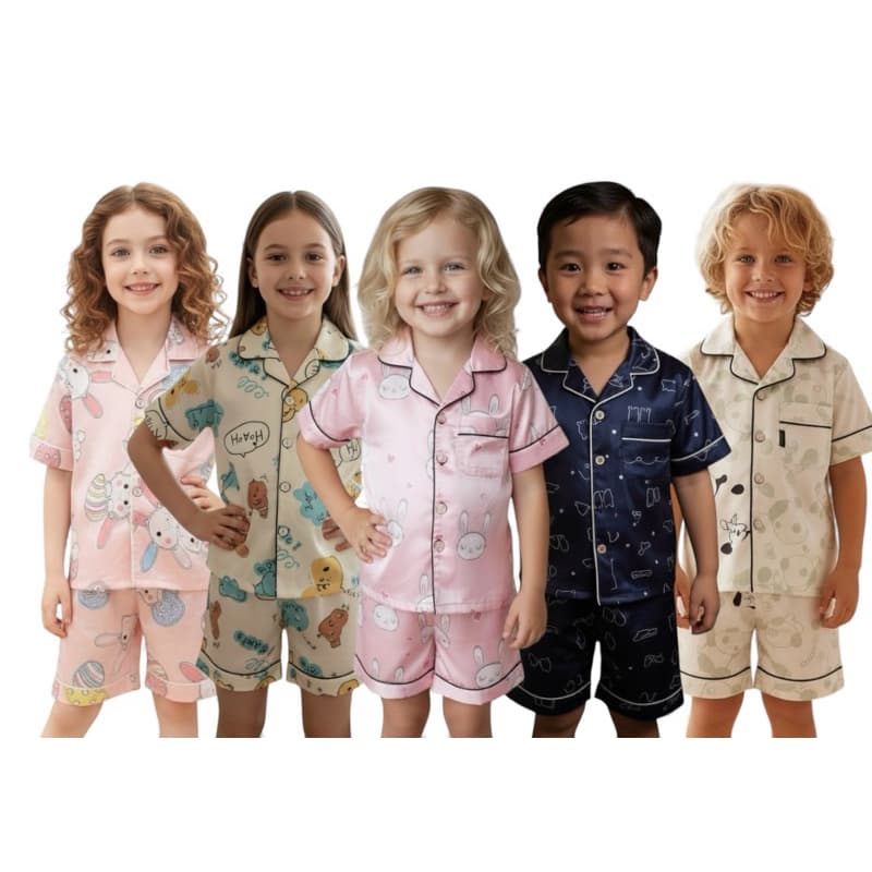 Pijama infantil cetim de seda, modelo pijama americano estampa de Bichinhos, meninos e meninas, pronta entrega no 🇧🇷