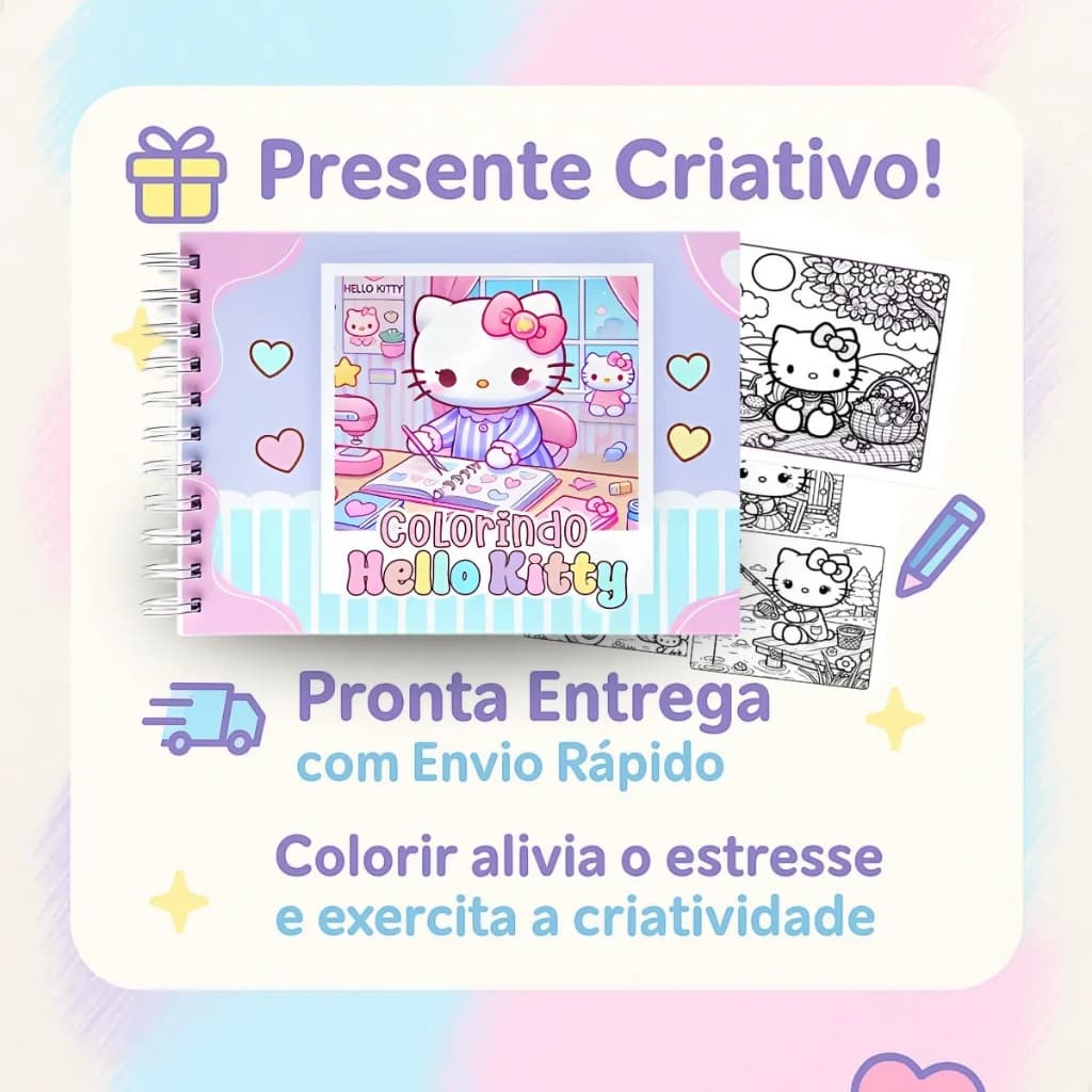 🎀 Livro de Colorir Colorindo Hello Kitty | 47 Desenhos para Pintar com Muito Amor e Cor 💗