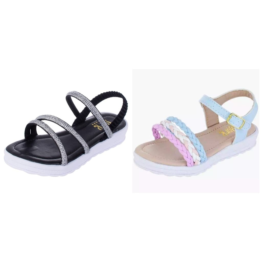 Kit Infantil Sandália Meninas Leve Antiderrapante Do 20 ao 34  2 Pares