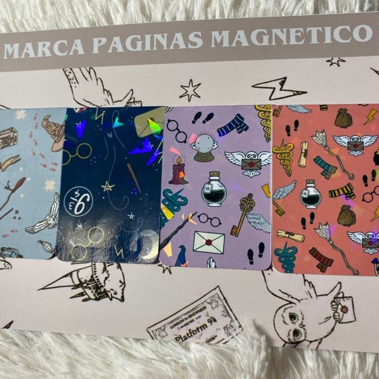 KIT 4 Marca Paginas Magnético Holográfico Harry Potter Personalizado Livros Books Kindle