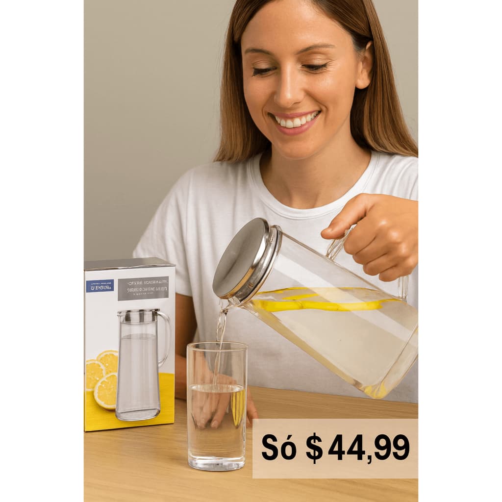 Jarra Em Vidro Borossilicato Resistente Com Tampa Inox 1,1L