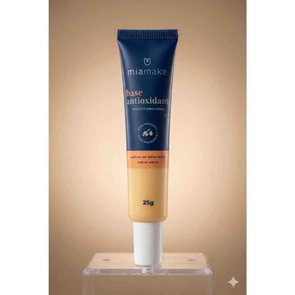 Base Antioxidante Multifuncional MiaMake 25g | Cores 01, 02 e 03 | Cobertura Uniforme | Acabamento Natural