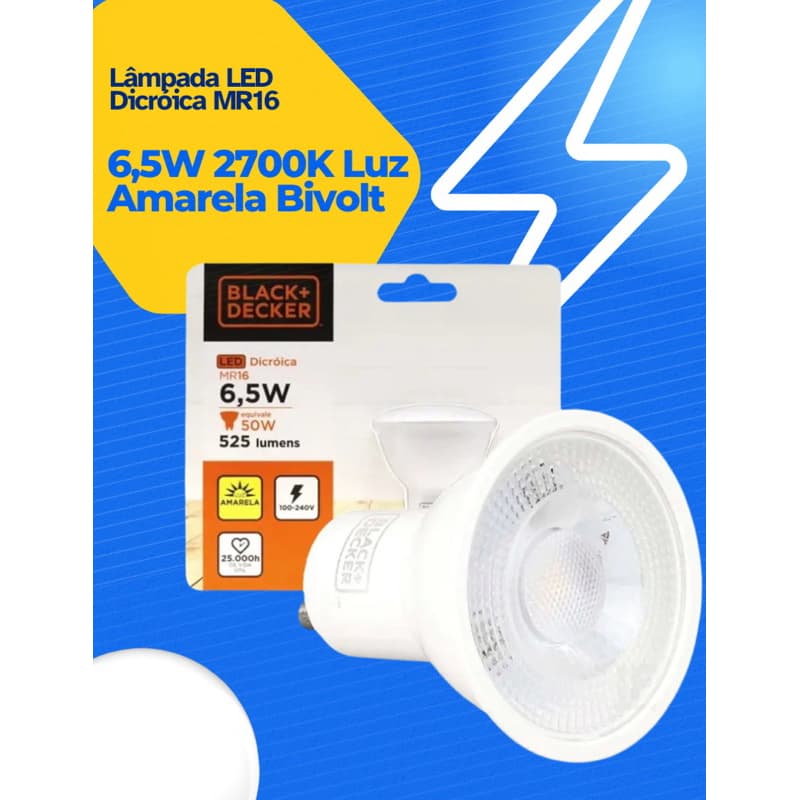 Lâmpada LED Dicróica MR16 6,5W Bivolt – Branca 6500K ou Amarela 2700K