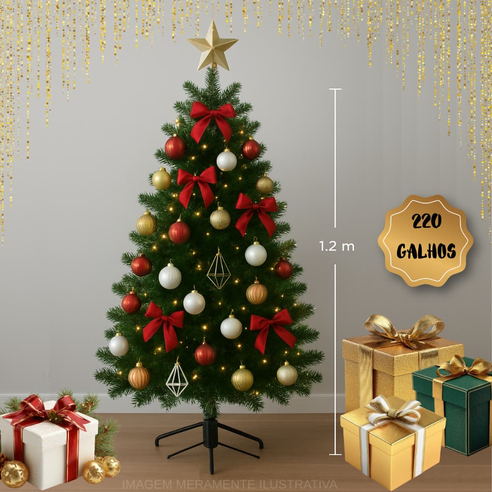 Arvore de Natal Cheia Verde 220 Galhos 1,20 x 60cm Premium Envio Imediato Com Garantia